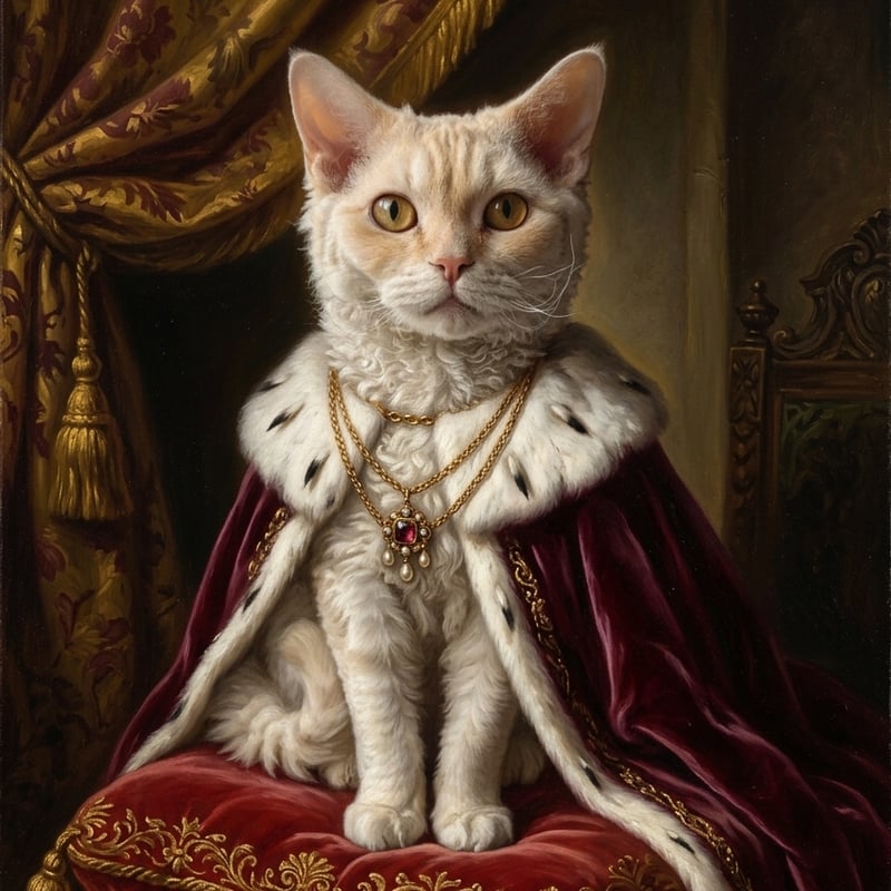 動物セル画 猫（セルカークレックス）のルネサンス風肖像画 A4額装インテリア