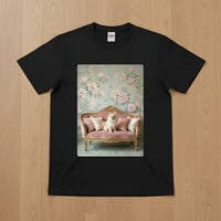 犬（ポメラニアン）半袖Tシャツ ロココ調シャビーピンク ブラック 男女兼用