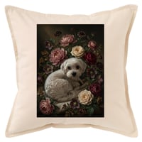 犬（マルチーズ）クッション 45cm 花の油絵風カラーアート