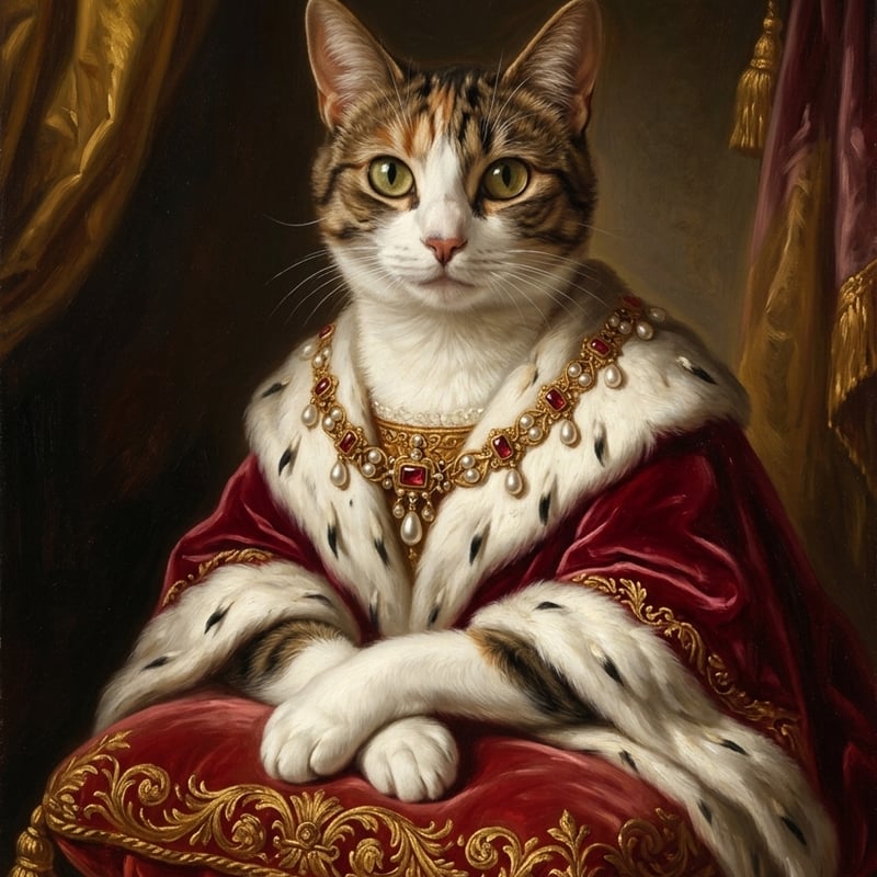 猫のルネサンス風肖像画 油絵風アートA3額装インテリア壁掛け | うちの