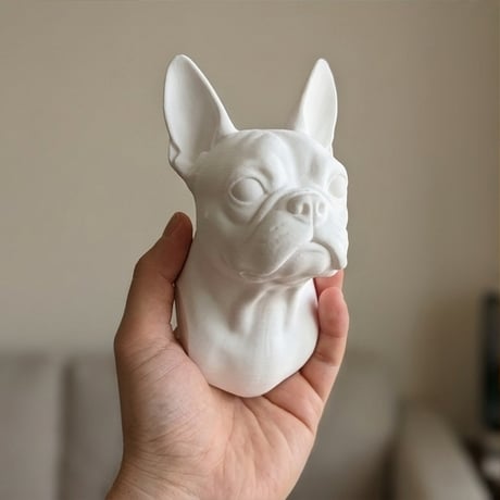 犬（ボストンテリア）の壁掛けレリーフ 3Dプリント 白PLA インテリア