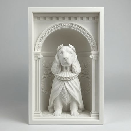 犬（コッカースパニエル）の3Dプリント ブックヌーク 白PLA 本棚インテリア