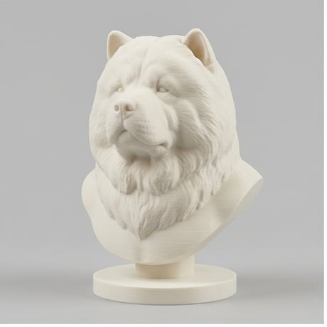 犬（チャウチャウ）の3Dプリント胸像 白PLA 彫刻 置物 インテリア
