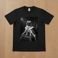 犬（パグ）半袖Tシャツ ルネサンス風モノクロアート ブラック 男女兼用