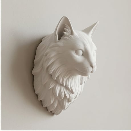 ノルウェージャンフォレストキャットの壁掛けレリーフ 3Dプリント 白PLA