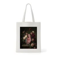インコ（モモイロインコ）トートバッグ 花の油絵風アート キャンバス地
