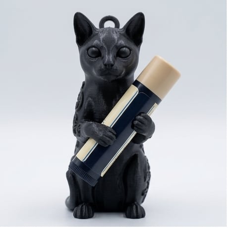 猫（シンガプーラ）の3Dプリント リップケース シルクブラック キーホルダー