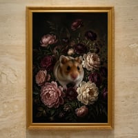 ハムスター（キャンベルハムスター）の花の油絵風アート A3額装インテリア壁掛け