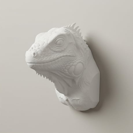 イグアナ（レッドイグアナ）の壁掛けレリーフ 3Dプリント 白PLA インテリア