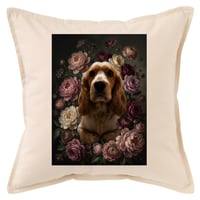 犬（コッカースパニエル）クッション 45cm 花の油絵風カラーアート