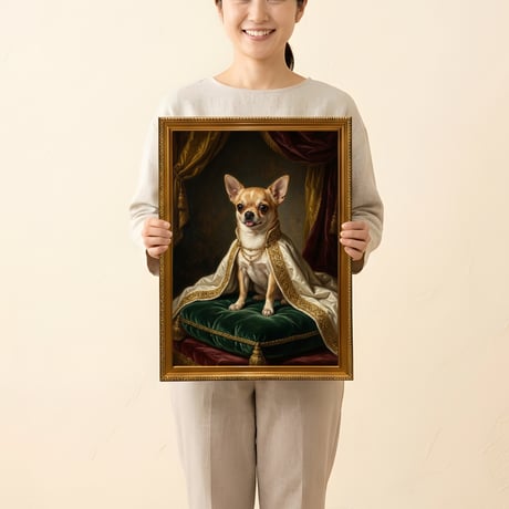 犬（チワワ）のルネサンス風肖像画 油絵風アートA3額装インテリア壁掛け