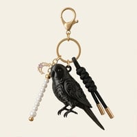 インコ（サザナミインコ）のキーホルダー ミニチュア シルクブラック