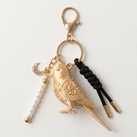 インコ（アキクサインコ）のキーホルダー ミニチュア シルクゴールド