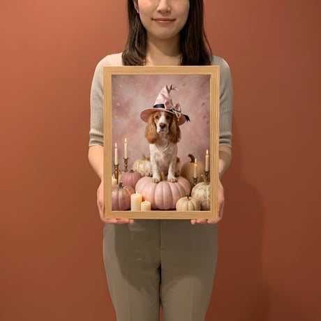 犬（コッカースパニエル）のハロウィン限定アート A4額装インテリア壁掛け