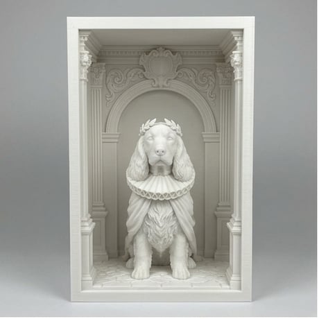 犬（コッカースパニエル）の3Dプリント ブックヌーク 白PLA 本棚インテリア