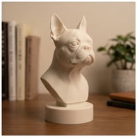 犬（ボストンテリア）の3Dプリント胸像 白PLA 彫刻 置物 インテリア