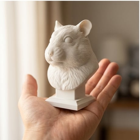 キャンベルハムスターの3Dプリント胸像 白PLA 彫刻 置物 インテリア