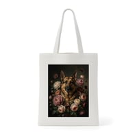 犬（ジャーマンシェパード）トートバッグ 花の油絵風アート キャンバス地
