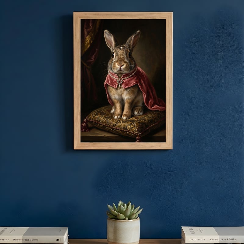 うさぎのルネサンス風肖像画 油絵風アートA4額装インテリア壁掛け