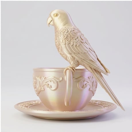 インコ（ナナイロメキシコインコ）のアクセサリートレイ 小物入れ シルクゴールド