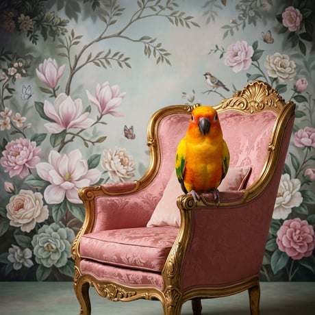 インコ（コガネメキシコインコ）のロココ調アート A4額装インテリア壁掛け