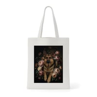 犬（ジャーマンシェパード）トートバッグ 花の油絵風アート キャンバス地