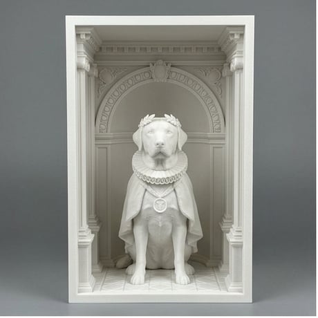 ラブラドールレトリバーのブックヌーク 3Dプリント 白PLA 本棚インテリア