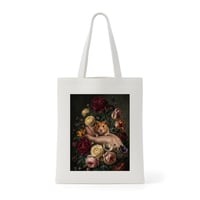 ハムスター（ゴールデンハムスター）トートバッグ 花の油絵風アート キャンバス地