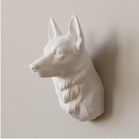 犬（シベリアンハスキー）の壁掛けレリーフ 3Dプリント 白PLA インテリア