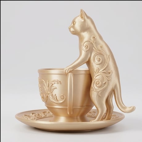 猫（シャルトリュー）のアクセサリートレイ 小物入れ シルクゴールド