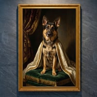 犬（ジャーマンシェパード）のルネサンス風肖像画 A4金縁額装インテリア壁掛け