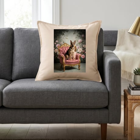 犬（ジャーマンシェパード）クッション 45cm ロココ調シャビーピンクアート
