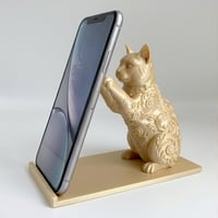 猫（シャルトリュー）のスマホスタンド 卓上 シルクゴールド