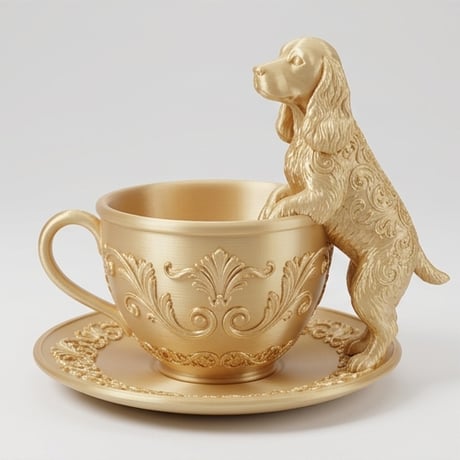 犬（コッカースパニエル）のアクセサリートレイ 小物入れ シルクゴールド