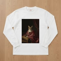 猫長袖Tシャツ ルネサンス風カラーアート ホワイト 男女兼用