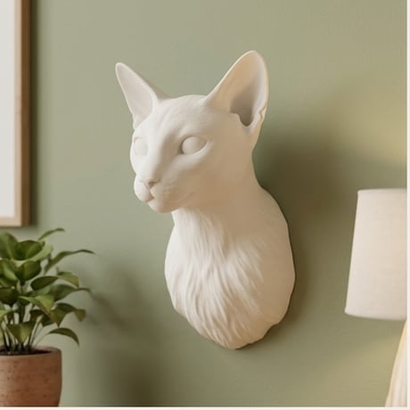 猫（シャム猫）の壁掛けレリーフ 3Dプリント 白PLA インテリア