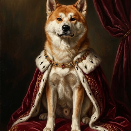 犬（秋田犬）のルネサンス風肖像画 油絵風アートA4額装インテリア壁掛け