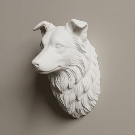 犬（ボーダーコリー）の壁掛けレリーフ 3Dプリント 白PLA インテリア