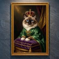 猫（バーマン）のルネサンス風肖像画 油絵風アートA4金縁額装インテリア壁掛け