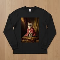 猫（シャム猫）長袖Tシャツ ルネサンス風カラーアート ブラック 男女兼用