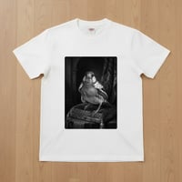 文鳥・ブンチョウ半袖Tシャツ ルネサンス風モノクロアート ホワイト 男女兼用