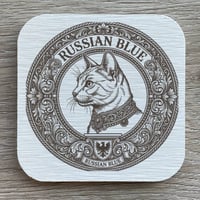 猫（ロシアンブルー）の紋章コースター 4枚セット アンティーク調（珪藻土配合）