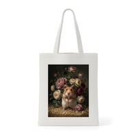 ハムスター（ファンシーハムスター）トートバッグ 花の油絵風アート キャンバス地
