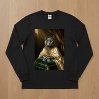 猫（ロシアンブルー）長袖Tシャツ ルネサンス風カラーアート ブラック 男女兼用