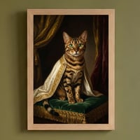 猫（ベンガル）のルネサンス風肖像画 油絵風アートA4額装インテリア壁掛け
