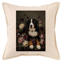 犬（バーニーズマウンテンドッグ）クッション 45cm 花の油絵風カラーアート