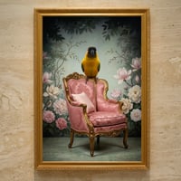 インコ（ズグロシロハラインコ）のロココ調アート A3額装インテリア壁掛け