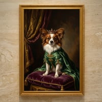犬（パピヨン）のルネサンス風肖像画 油絵風アートA3額装インテリア壁掛け