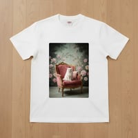 猫（ペルシャ猫）半袖Tシャツ ロココ調シャビーピンク ホワイト 男女兼用