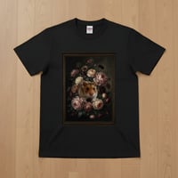 キャンベルハムスター半袖Tシャツ 花の油絵風アート ブラック 男女兼用
